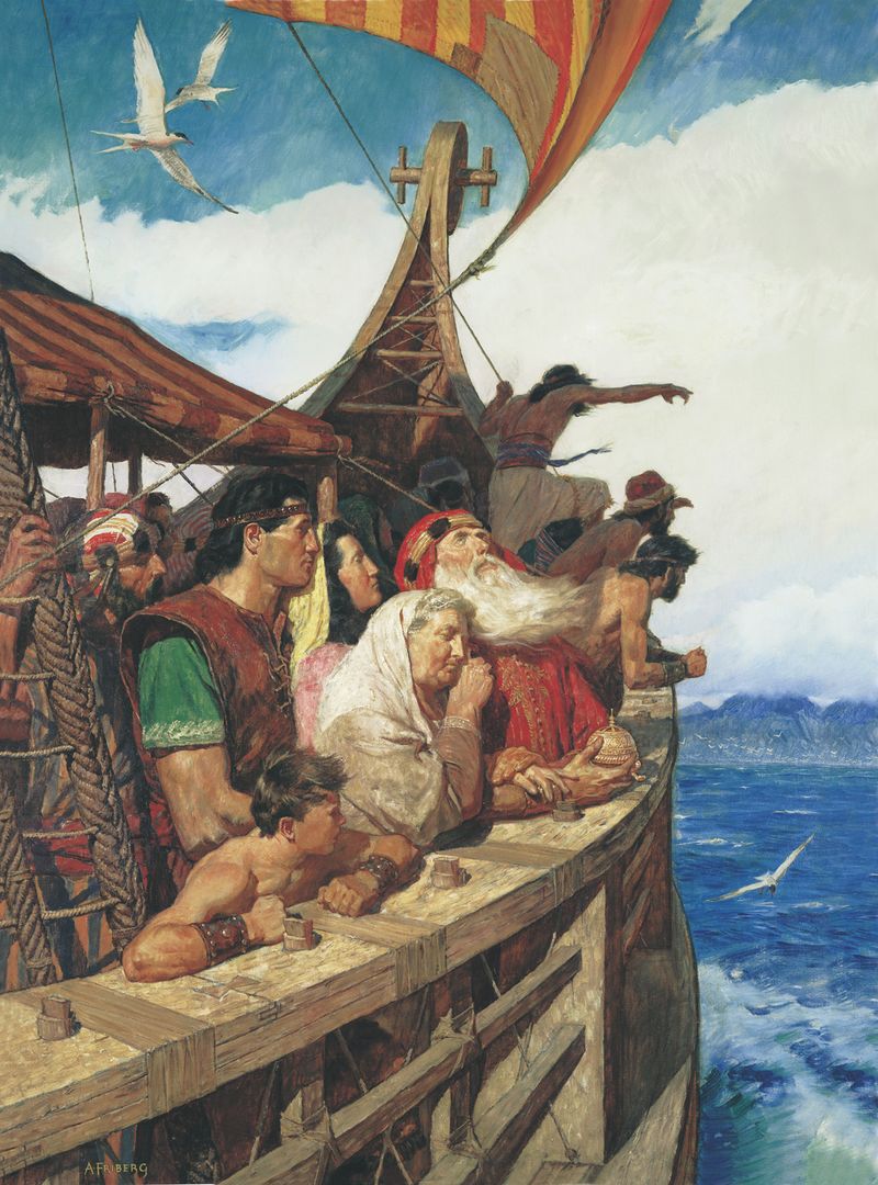 Lehi e la sua famiglia, nel Libro di Mormon, salpano verso la terra promessa